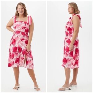 Trina Turk Tie Shoulder Jolie Dress in Pink Flower Child Pineapple Print Twill 8